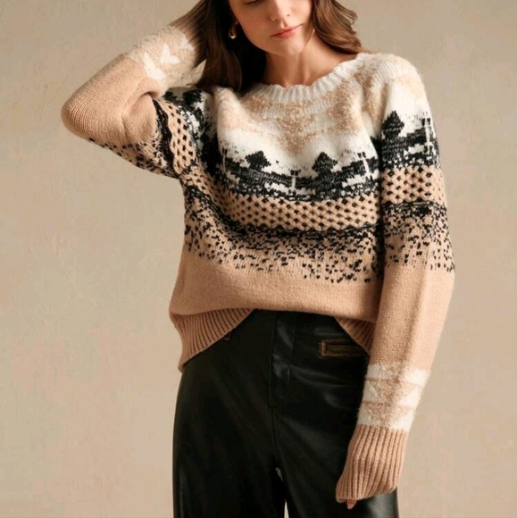 European Style Retro Contrast Color Block Crew Neck Raglan Sleeve Sweater - Picture 4 of 5